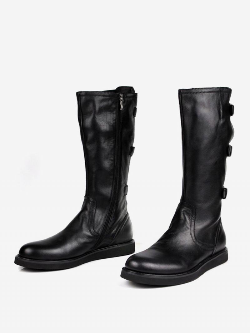 Botas Masculinas Meia Panturrilha Sapatos Trabalho Couro Chique Preto