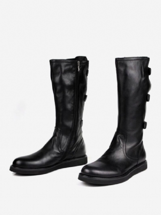 Botas Masculinas Meia Panturrilha Sapatos Trabalho Couro Chique Preto