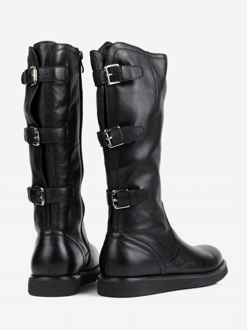 Botas Masculinas Meia Panturrilha Sapatos Trabalho Couro Chique Preto - Preto