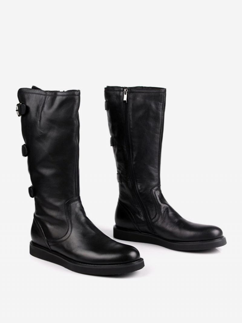 Botas Masculinas Meia Panturrilha Sapatos Trabalho Couro Chique Preto - Preto