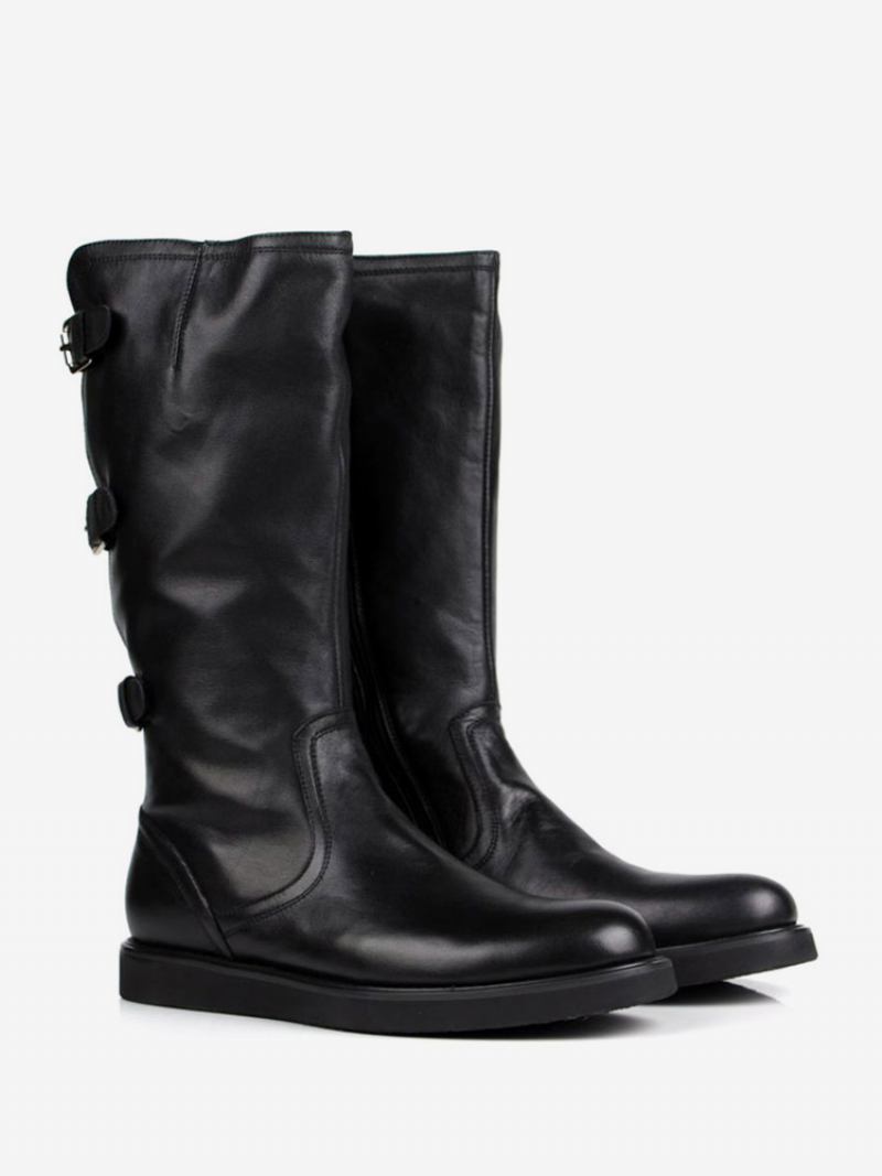 Botas Masculinas Meia Panturrilha Sapatos Trabalho Couro Chique Preto - Preto