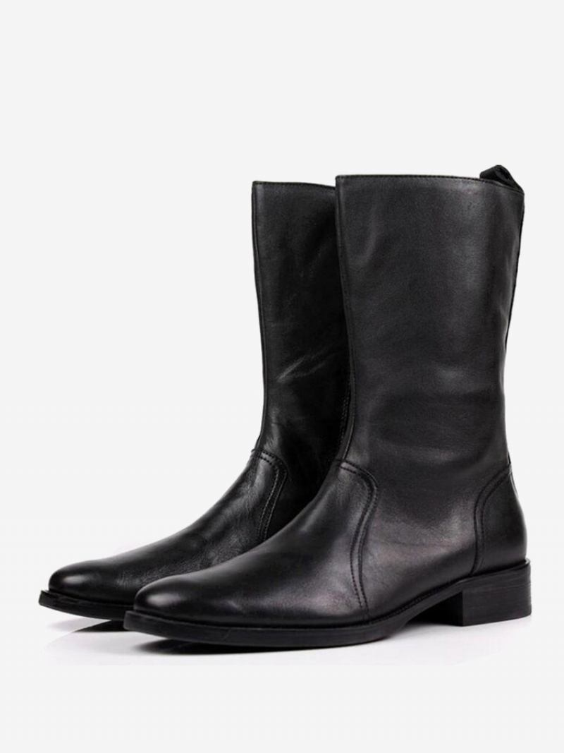 Botas Masculinas Meia Panturrilha Trabalho Couro Clássico Preto - Preto