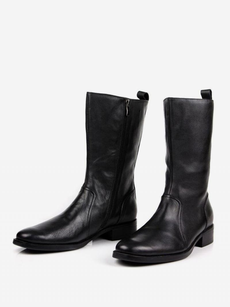 Botas Masculinas Meia Panturrilha Trabalho Couro Clássico Preto - Preto