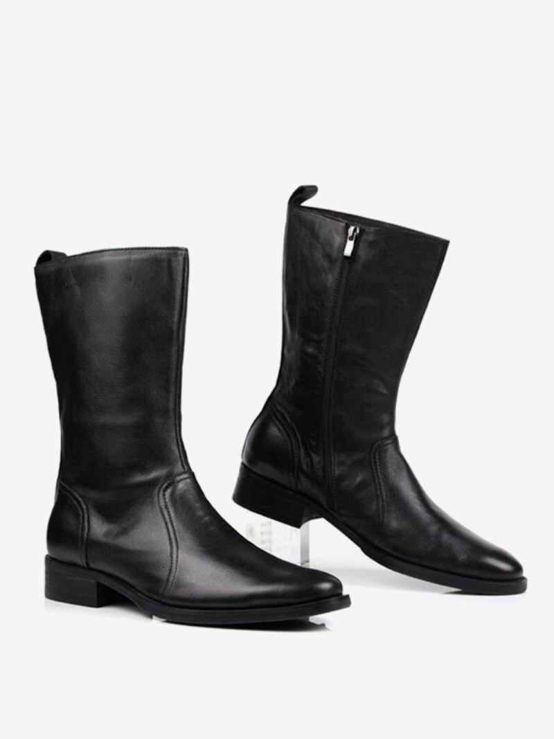 Botas Masculinas Meia Panturrilha Trabalho Couro Clássico Preto - Preto