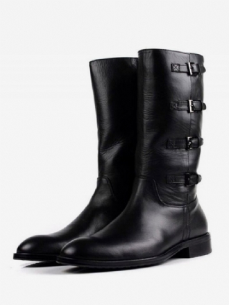 Botas Masculinas Meia Panturrilha Trabalho Couro Clássico Preto