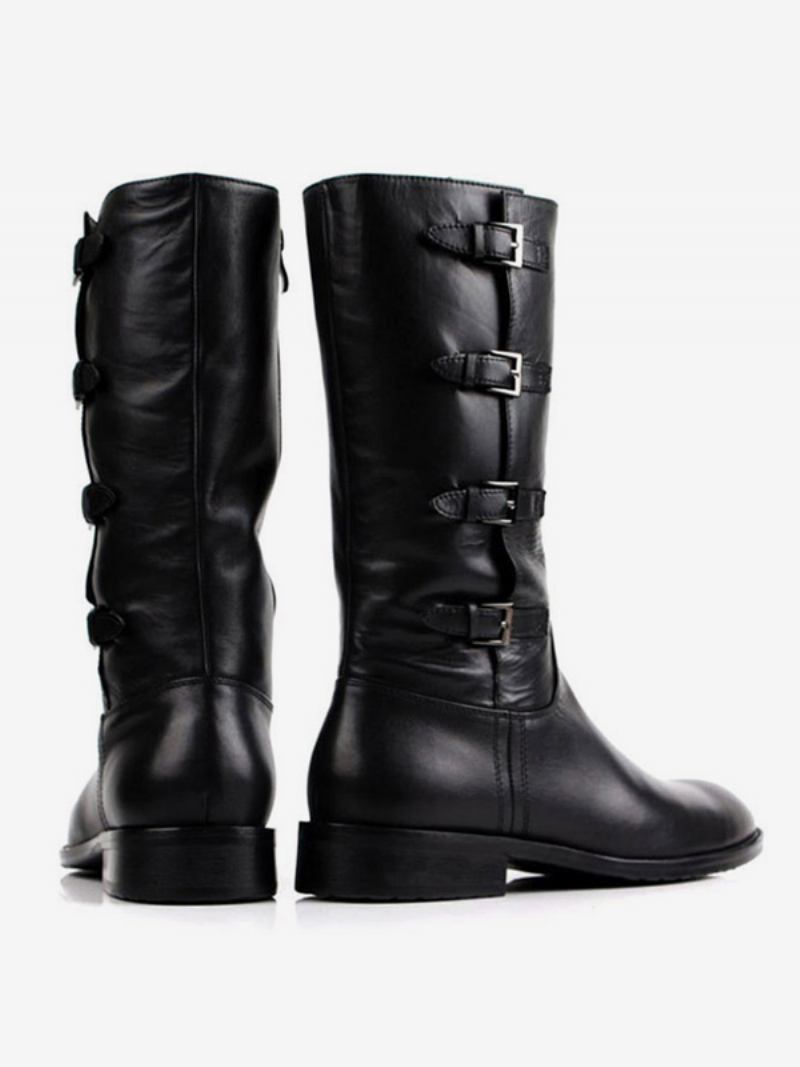 Botas Masculinas Meia Panturrilha Trabalho Couro Clássico Preto - Preto