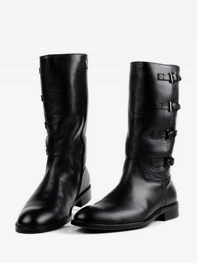 Botas Masculinas Meia Panturrilha Trabalho Couro Clássico Preto - Preto