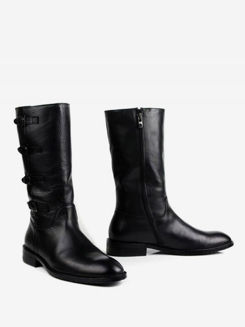 Botas Masculinas Meia Panturrilha Trabalho Couro Clássico Preto - Preto