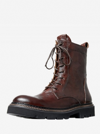 Botas Masculinas Motocicleta Martin British Retro Cano Alto Trabalho Preto Couro Bovino Redondo Combate