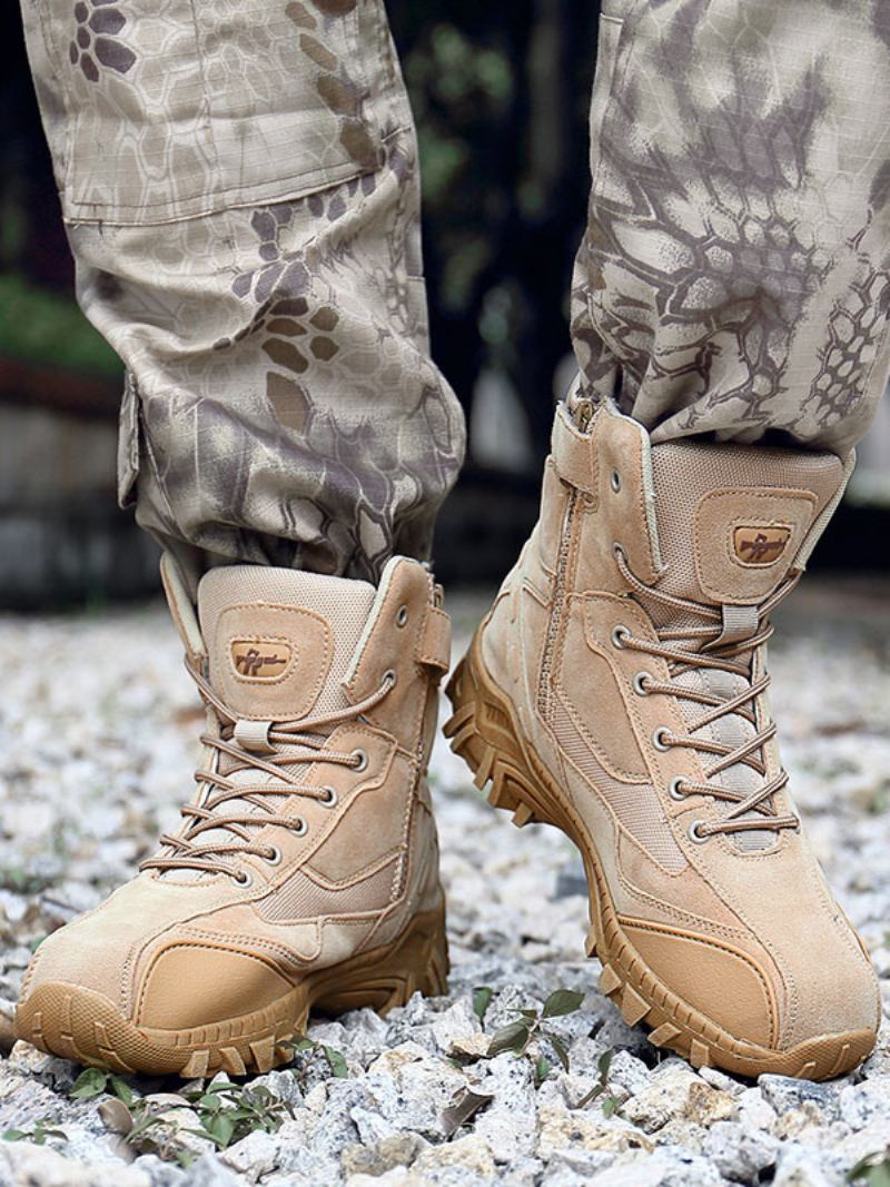 Botas Masculinas Para Caminhada Ao Ar Livre Alpinistaecru Branco Dedo Redondo Respirável Confortável Acampamento Leves - Bege