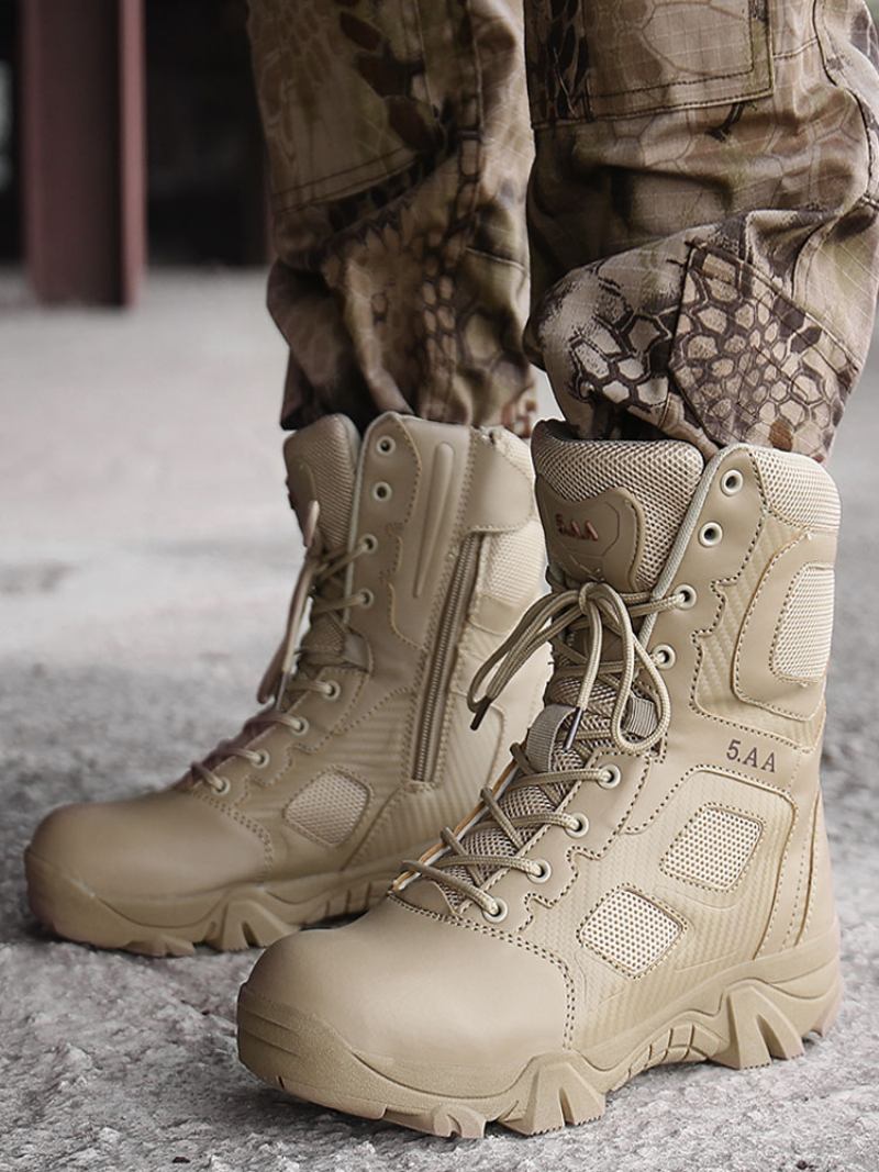 Botas Masculinas Para Caminhada Ao Ar Livre Alpinistaecru Branco Dedo Redondo Respirável Confortável Acampamento Leves - Bege