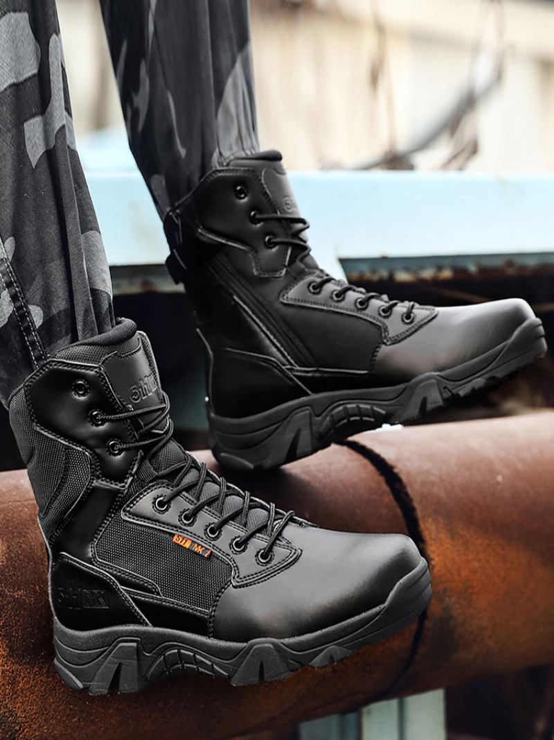 Botas Masculinas Para Caminhada Ao Ar Livre Alpinistapreto Dedo Redondo Respirável Confortável Leve Acampamento - Preto