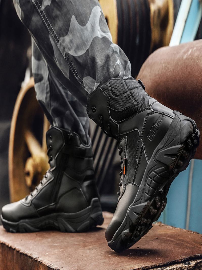 Botas Masculinas Para Caminhada Ao Ar Livre Alpinistapreto Dedo Redondo Respirável Confortável Leve Acampamento - Preto