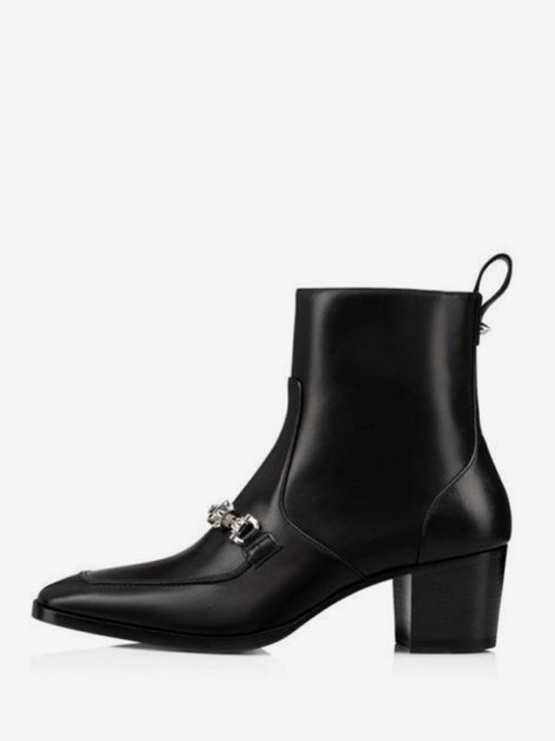 Botas Masculinas Salto Bloco Chelsea Pretas Mayerswing Com Correntes Alça Prateada Squaretoe Para Festa Formatura