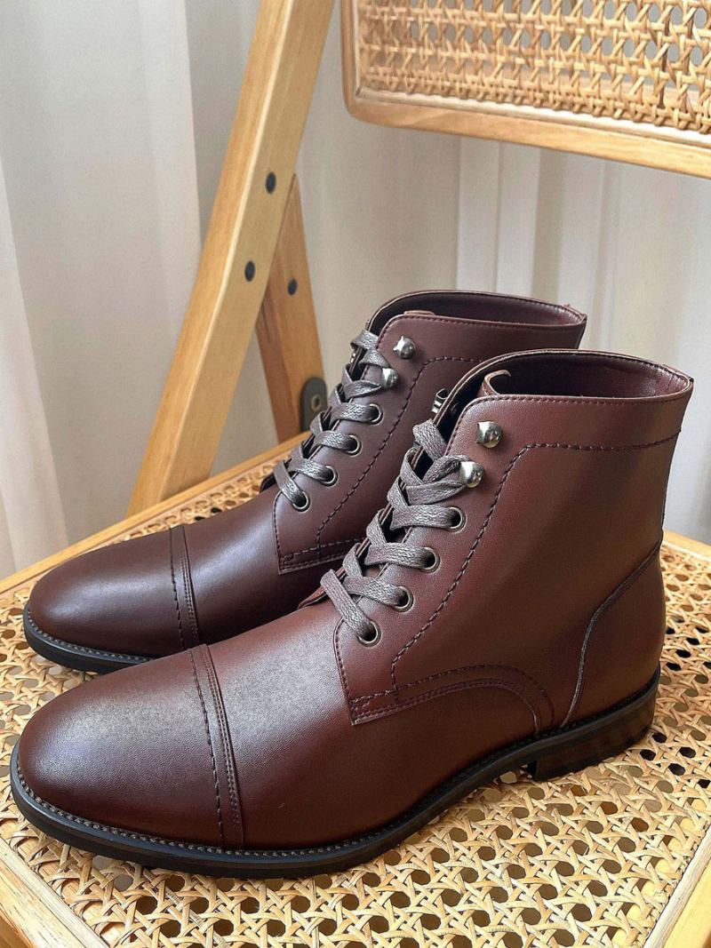 Botas Masculinas Trabalho Combate Bico Redondo Couro Bovino - Borgonha