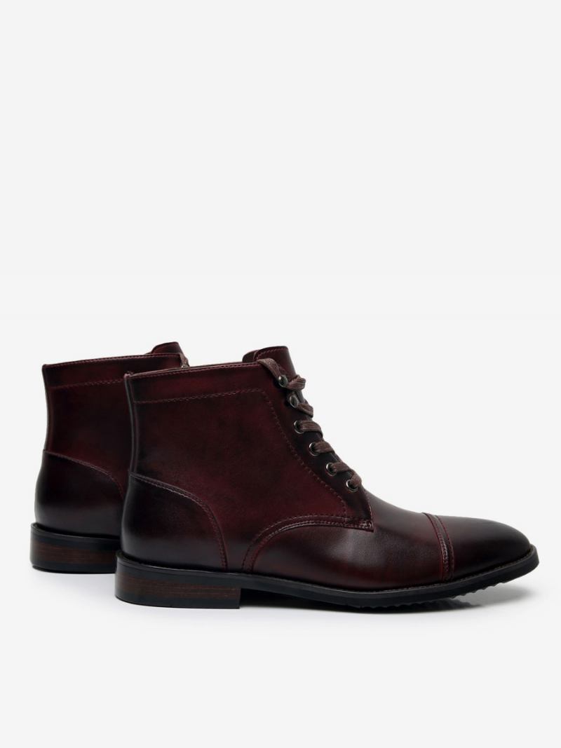 Botas Masculinas Trabalho Combate Bico Redondo Couro Bovino - Borgonha