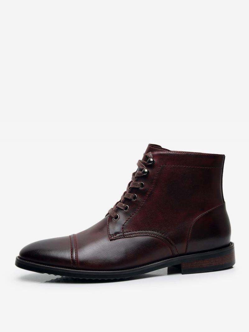 Botas Masculinas Trabalho Combate Bico Redondo Couro Bovino - Borgonha