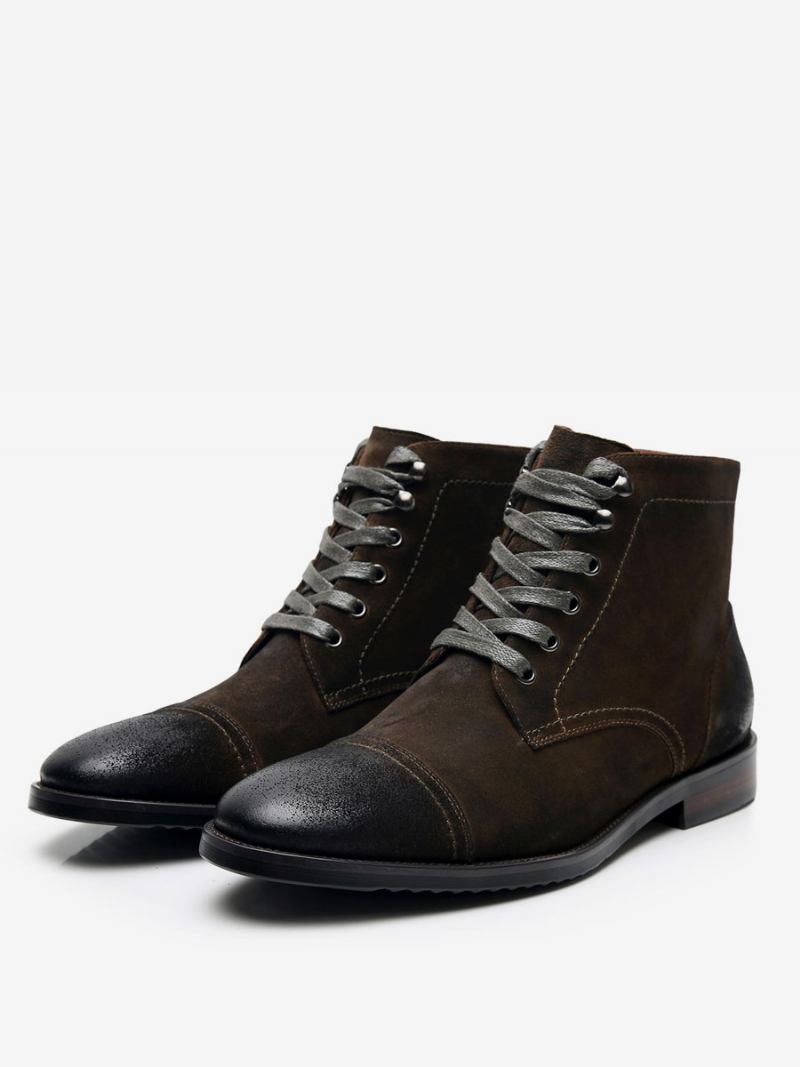 Botas Masculinas Trabalho Combate Bico Redondo Couro Bovino - Azeitona