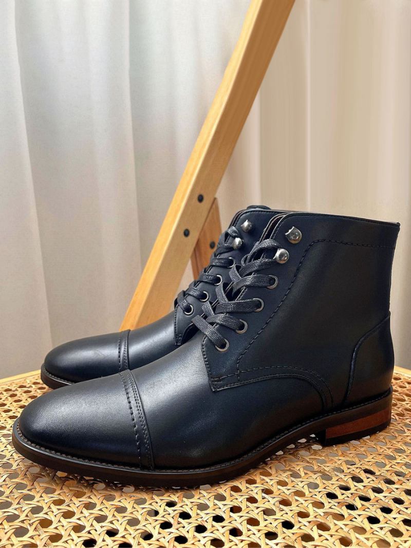 Botas Masculinas Trabalho Combate Bico Redondo Couro Bovino - Preto