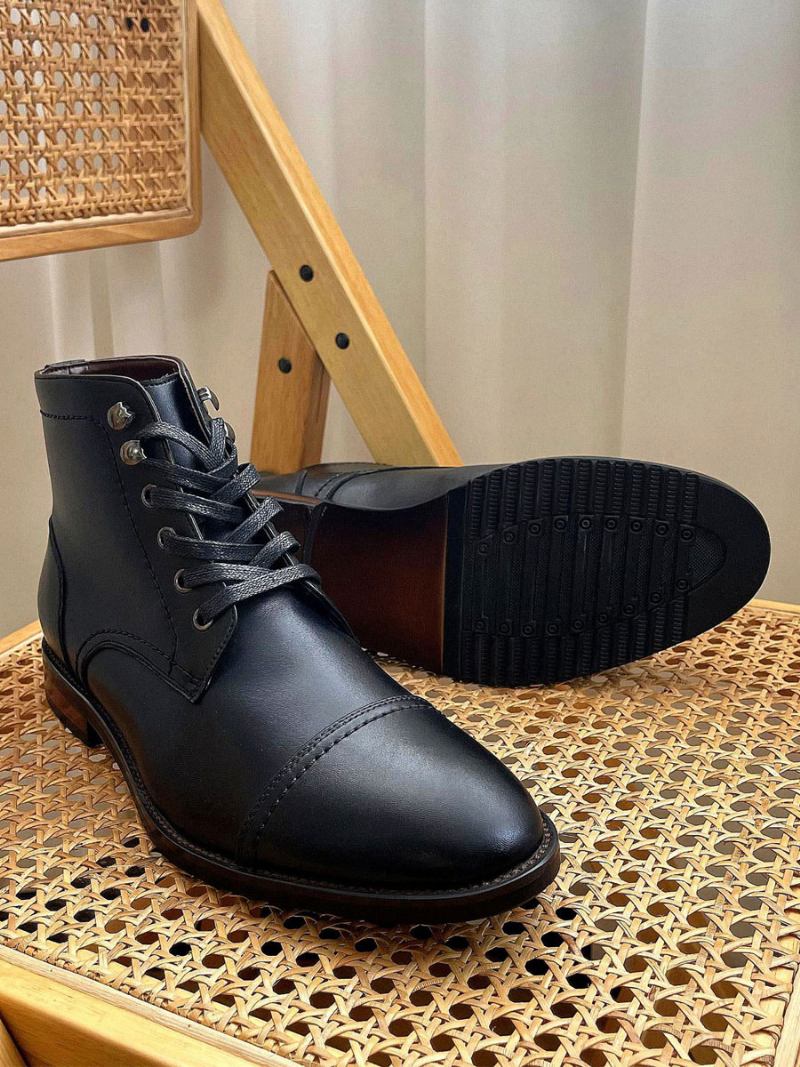 Botas Masculinas Trabalho Combate Bico Redondo Couro Bovino - Preto