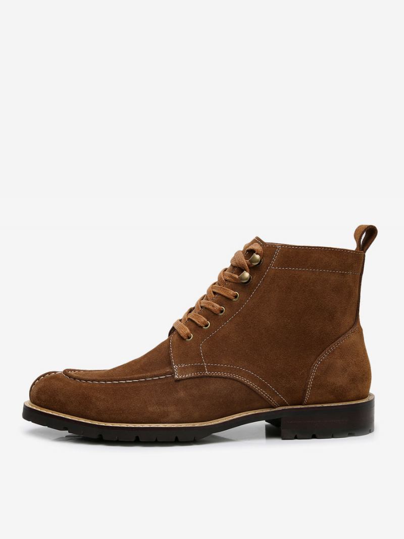 Botas Masculinas Trabalho Combate Bico Redondo Couro Bovino - Castanho Café