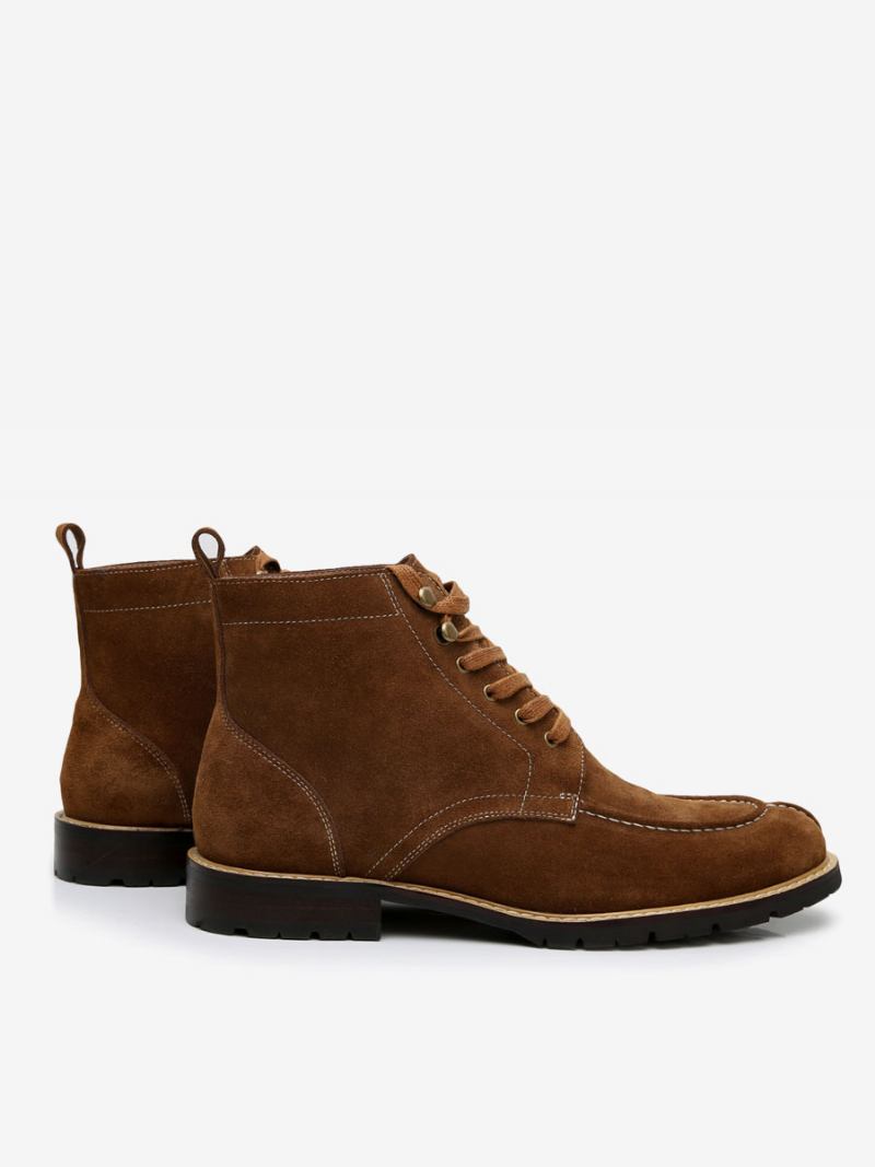 Botas Masculinas Trabalho Combate Bico Redondo Couro Bovino - Castanho Café