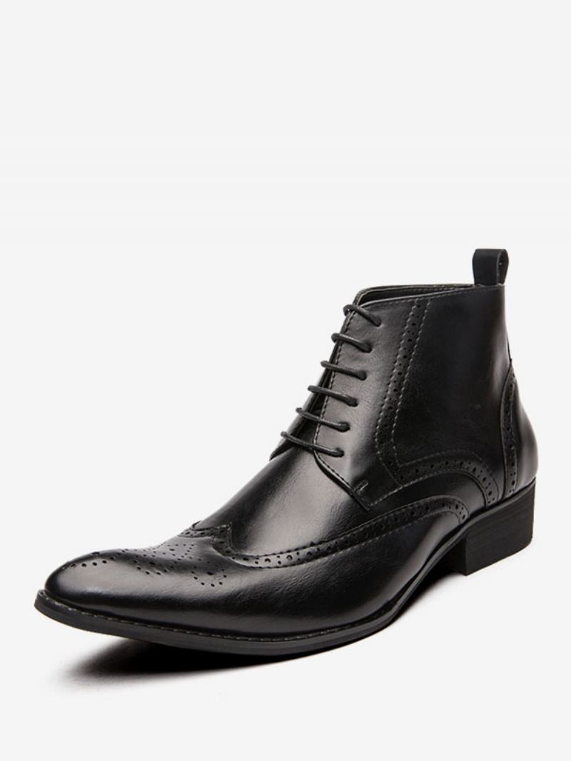 Botas Masculinas Trabalho Combate Couro Pu Com Bico Fino - Preto