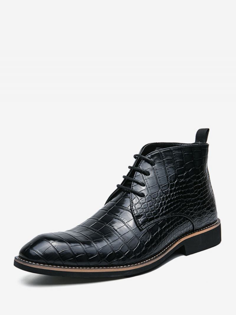 Botas Masculinas Trabalho Combate Couro Pu Com Bico Redondo - Preto