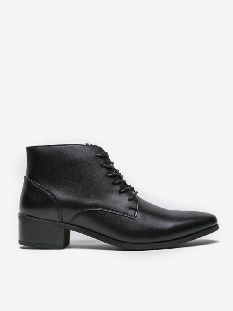 Botas Masculinas Trabalho Combate Couro Pu Com Bico Redondo - Preto