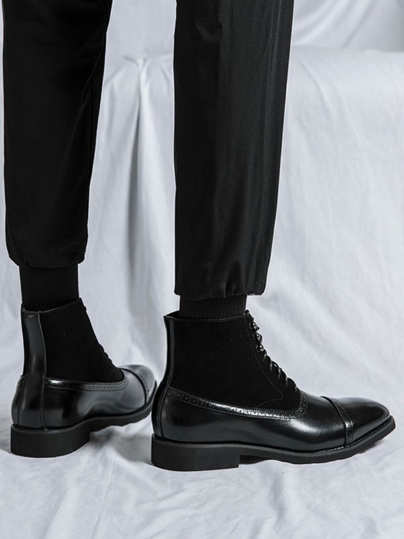 Botas Masculinas Trabalho Combate Couro Pu Com Bico Redondo - Preto