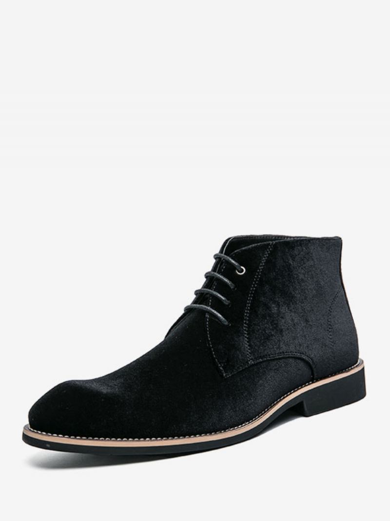 Botas Masculinas Trabalho Combate Couro Pu Com Bico Redondo - Preto