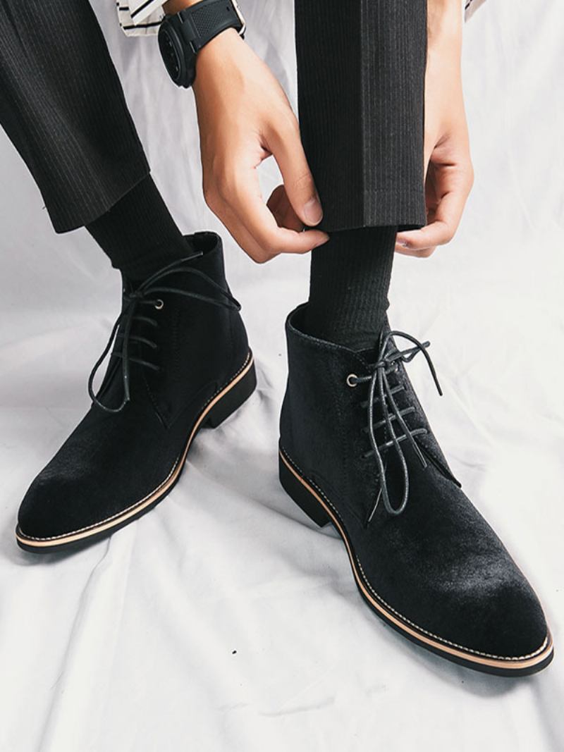 Botas Masculinas Trabalho Combate Couro Pu Com Bico Redondo - Preto