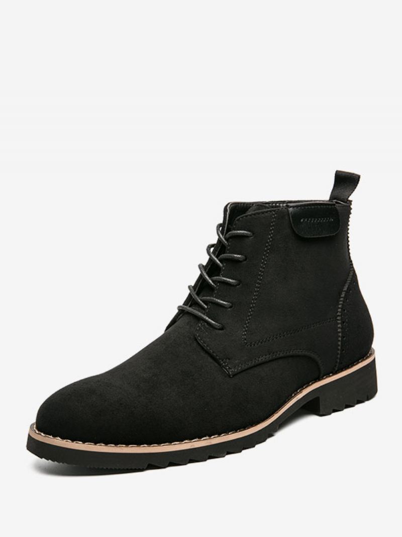 Botas Masculinas Trabalho Combate Couro Pu Com Bico Redondo - Preto