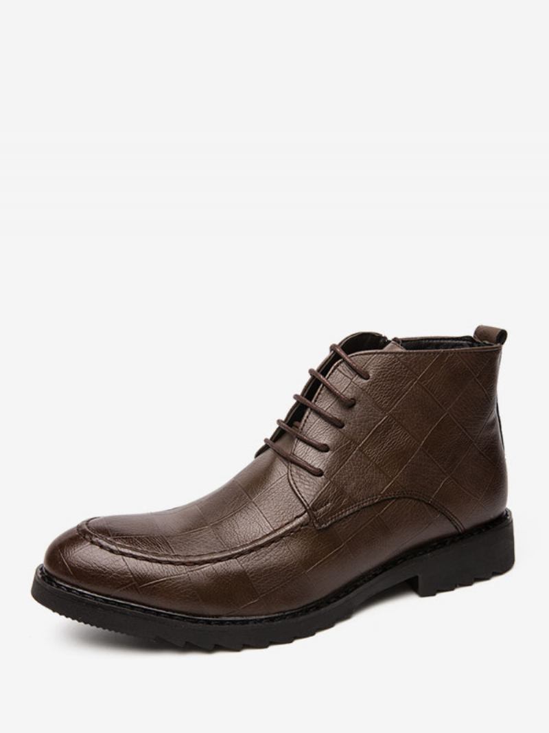 Botas Masculinas Trabalho Oxford Couro Pu Com Bico Redondo