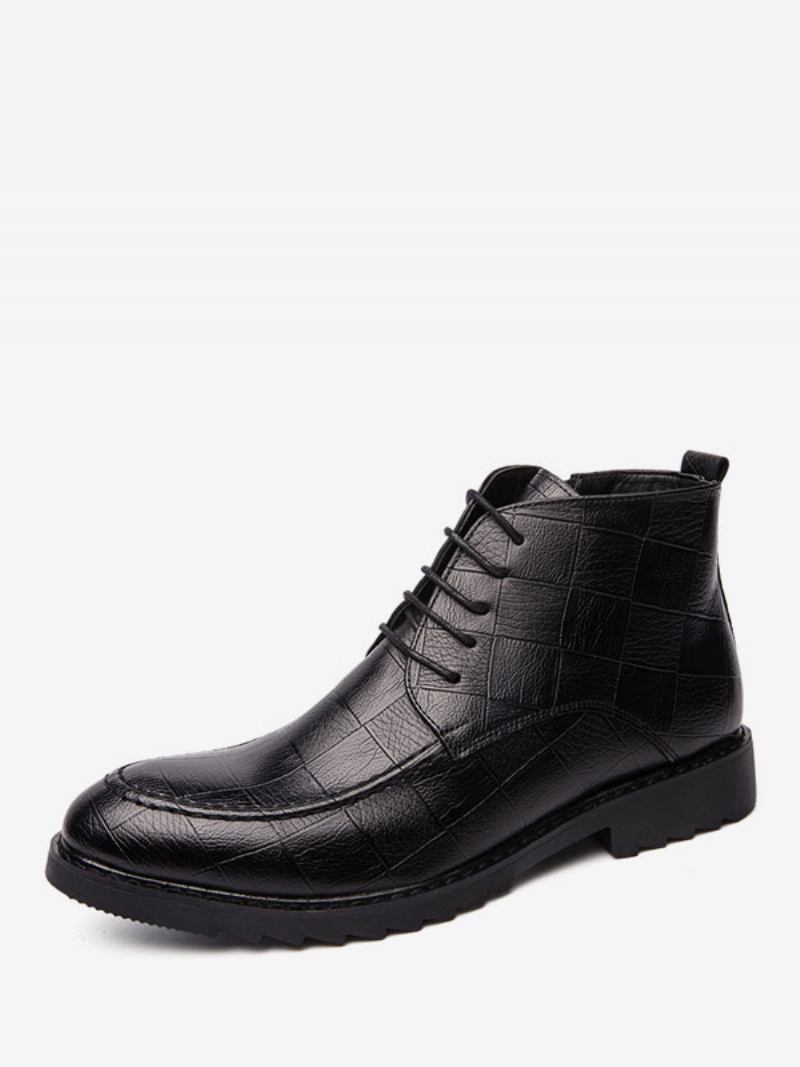 Botas Masculinas Trabalho Oxford Couro Pu Com Bico Redondo - Preto