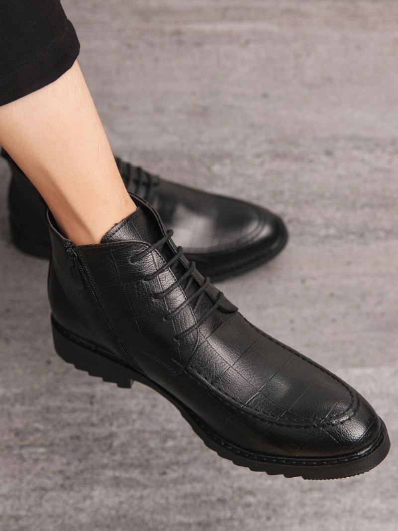 Botas Masculinas Trabalho Oxford Couro Pu Com Bico Redondo - Preto