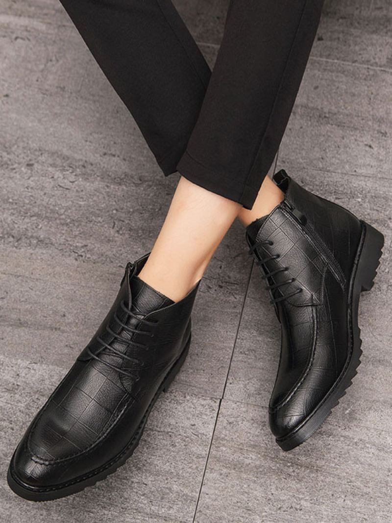 Botas Masculinas Trabalho Oxford Couro Pu Com Bico Redondo - Preto