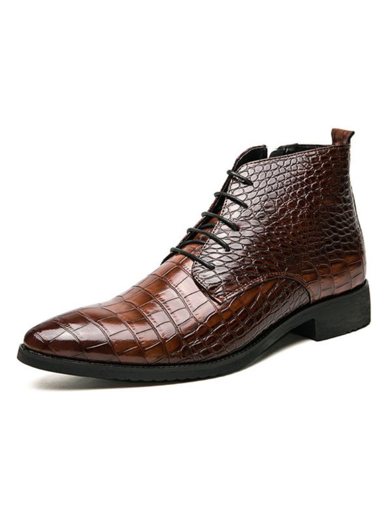 Botas Oxford Masculinas Com Cadarço E Crocodilo Em Relevo