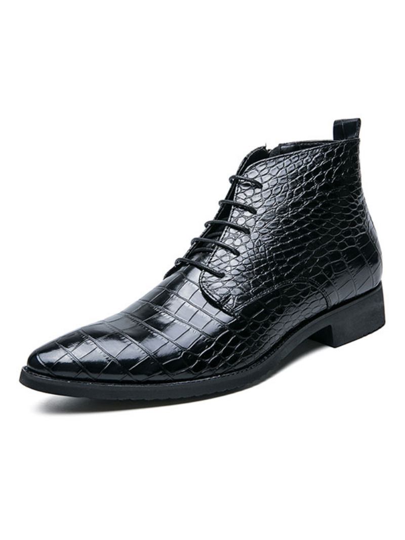 Botas Oxford Masculinas Com Cadarço E Crocodilo Em Relevo - Preto