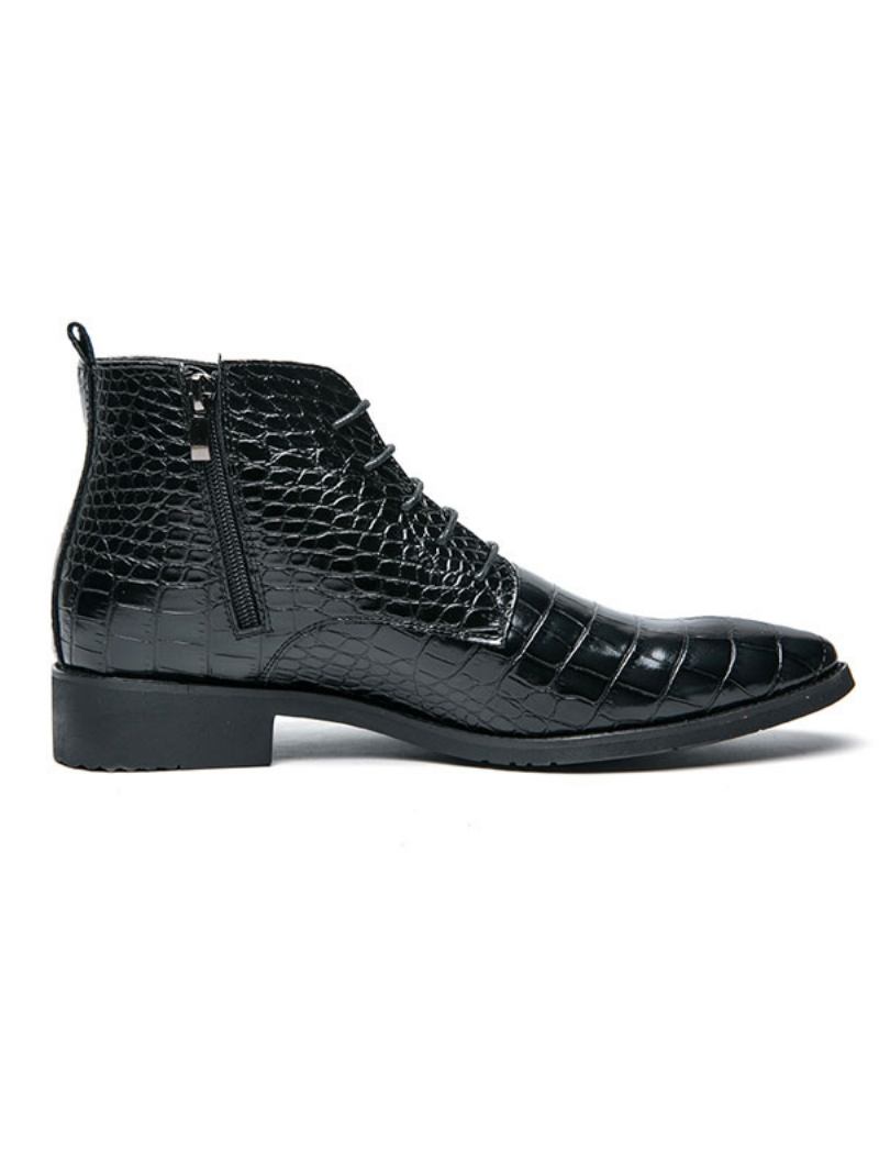 Botas Oxford Masculinas Com Cadarço E Crocodilo Em Relevo - Preto