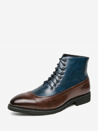 Botas Trabalho Masculinas Combate Couro Pu Azul Com Bico Redondo