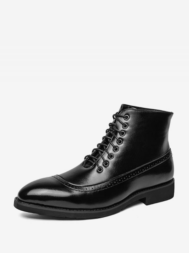 Botas Trabalho Masculinas Combate Couro Pu Azul Com Bico Redondo - Preto