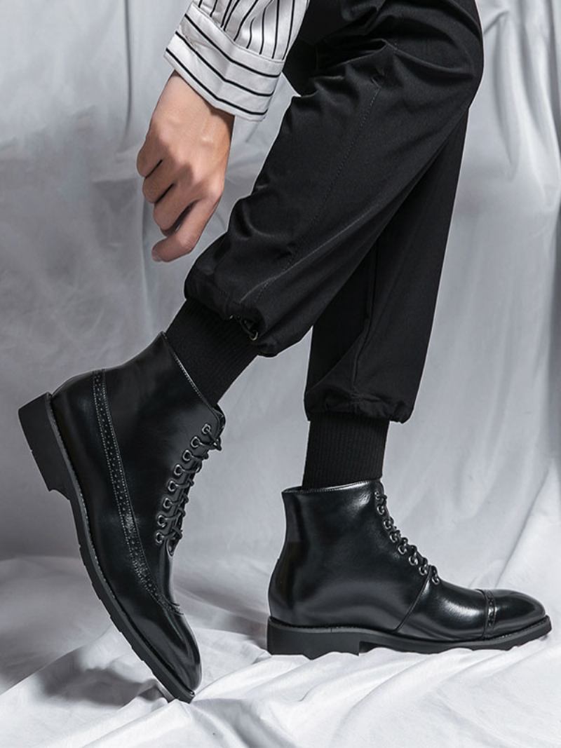 Botas Trabalho Masculinas Combate Couro Pu Azul Com Bico Redondo - Preto