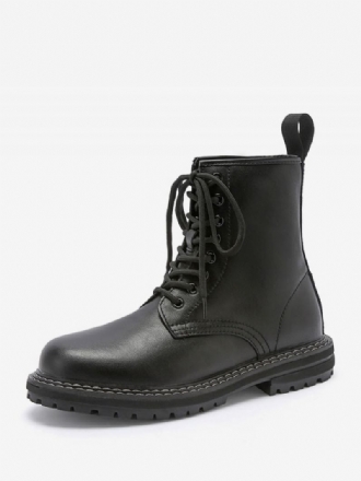 Botas Trabalho Masculinas Combate Couro Pu Preto Com Bico Redondo