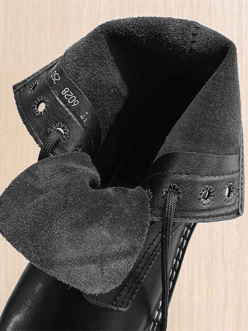 Botas Trabalho Masculinas Combate Couro Pu Preto Com Bico Redondo - Preto