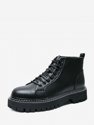 Botas Trabalho Masculinas Combate Couro Pu Preto Com Bico Redondo