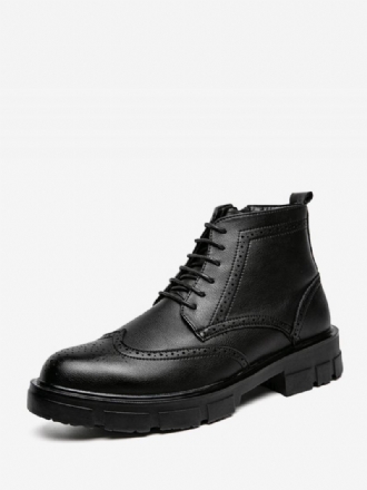 Botas Trabalho Masculinas Combate Couro Pu Preto Com Bico Redondo