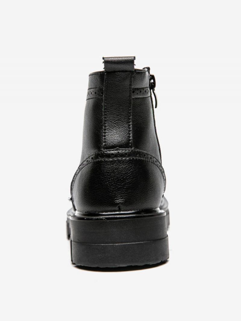 Botas Trabalho Masculinas Combate Couro Pu Preto Com Bico Redondo - Preto