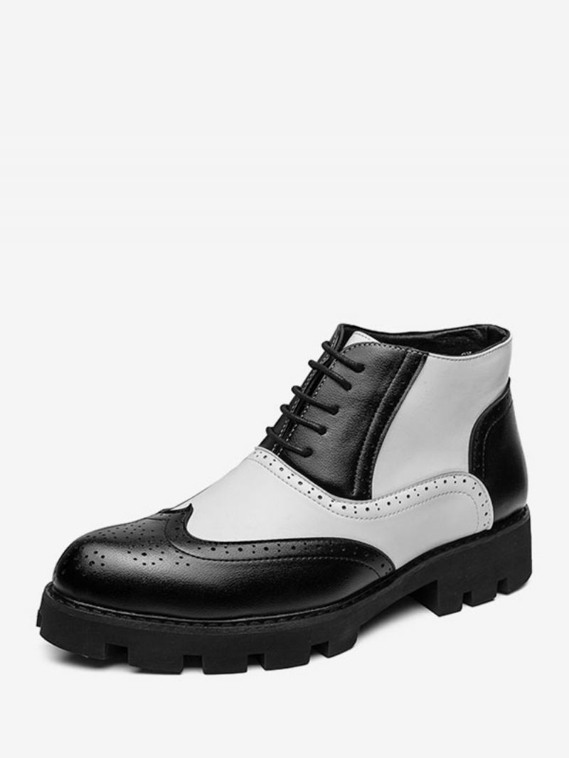 Botas Trabalho Masculinas Combate Couro Pu Preto Com Bico Redondo