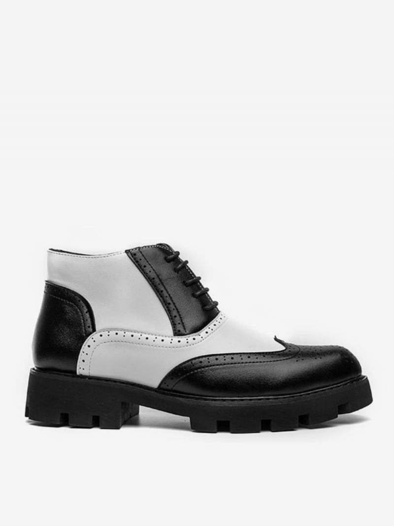 Botas Trabalho Masculinas Combate Couro Pu Preto Com Bico Redondo - Preto